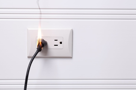an outlet on fire